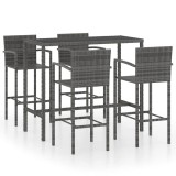 Cumpara ieftin Set mobilier bar de gradina, 5 piese, gri, poliratan