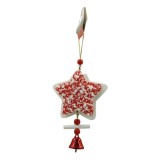 Ornament de brad stea din tweed, flippy, alb/rosu, lemn, 18 cm