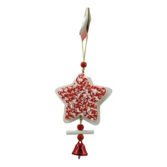 Ornament de brad stea din tweed, flippy, alb/rosu, lemn, 18 cm
