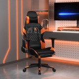 VidaXL Scaun gaming masaj/suport picioare, negru/portocaliu, piele eco