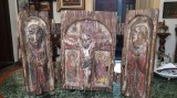 Triptic Vechi, Retablu, Altar Zburator, Grup Deisis - Obiect Cult, Nord Moldova, 60/35 cm - Icoana Rara