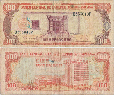 1995, 100 pesos oro (P-150a) - Republica Dominicană! foto