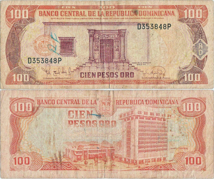 1995, 100 pesos oro (P-150a) - Republica Dominicană!