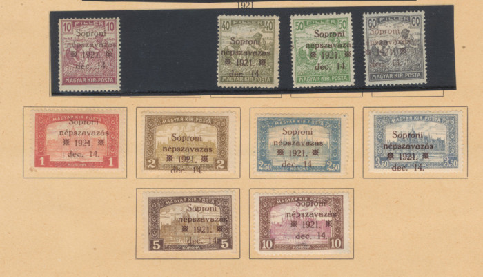 Ungaria de Vest - 1921 emisiunea a VIII-a 10 timbre neuzate diferite MLH / MNH