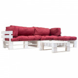 VidaXL Set mobilier grădină din paleți cu perne roșii, 4 piese, lemn