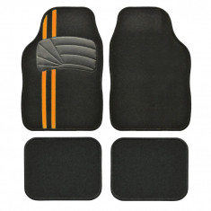 Set Covorase Auto Universale Custo Tiger, Mocheta, negru cu insertie portocalie, 4 buc foto