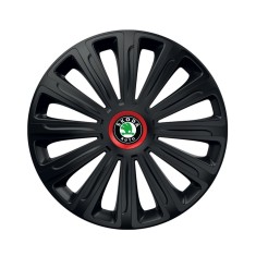 Set 4 capace roti Negre Cu Inel Rosu Trend R16 pentru gama auto Skoda