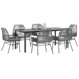 Gossi set de sufragerie de gradina de 7 piese sticla poliratan gri