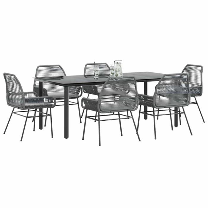 Gossi set de sufragerie de gradina de 7 piese sticla poliratan gri