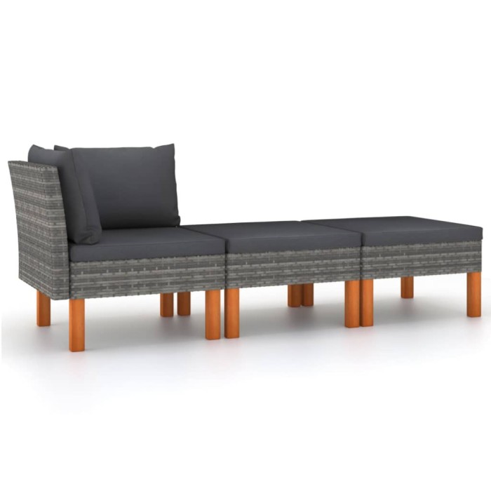 Gossi set mobilier gradina, 3 piese, poliratan &amp; lemn masiv eucalipt
