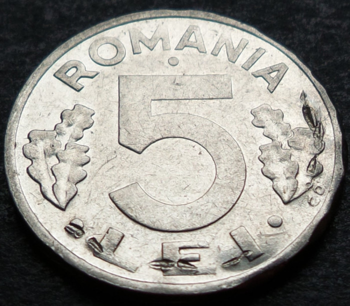 Moneda 5 LEI - ROMANIA, anul 1992 *cod 3070 = ERORI BATERE