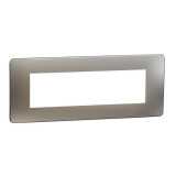 Placa ornament, Unica Studio Metal, 7 module, alb aluminiu sau alb, Schneider