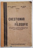 CHESTIONAR DE FILOSOFIE , PENTRU..BACALAUREAT , STUDENTI SI ELEVI ...de GH. ST. POPESCU si GH. BELEA , ANII &#039;30 , COTOR REFACUT