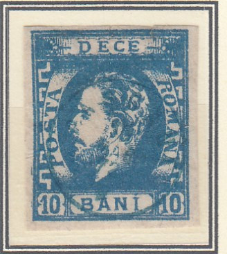 ROMANIA 1871 LP 31 b REGELE CAROL I BARBA 10 BANI ALBASTRU T2 STAMPILAT foto