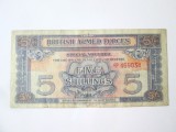Cumpara ieftin Rara! British Armed Forces 5 Shillings 1948 bancnota neanulata,produsul din imagini