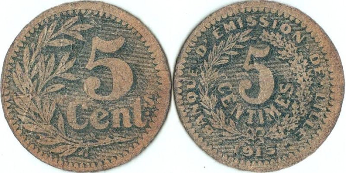 1915 , 5 centimes - Lille ( Franţa )