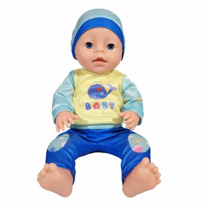 Papusa bebelus care face pipi, hainute baietel, inaltime 40 cm, olita, suzeta, sticluta, 3 ani+ foto