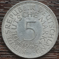 (A857) MONEDA DIN ARGINT GERMANIA - 5 MARK 1965, LIT F, 11,2 GRAME. PURITATE 625