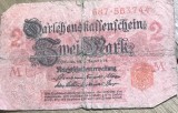 BNKSTR01DE Bancnotă Germania Imperială (WWI) - 2 Mark 1914, Darlehnskassenschein, varianta cu sigiliu rosu