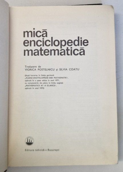 MICA ENCICLOPEDIE MATEMATICA de VIORICA POSTELNIC , SILVIA COATU ,