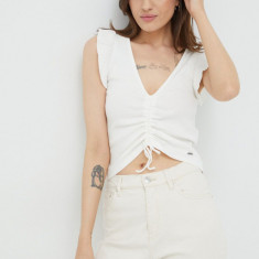 Pepe Jeans top femei, culoarea alb