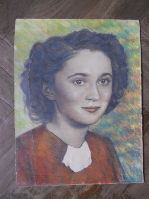 Dudu Alexandrescu Milcoveanu-&amp;quot;Portret femeie&amp;quot;Creioane colorate/carton,1935 foto