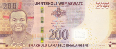 Bancnota Swaziland 200 Emalangeni 2017 (2018) - PNew UNC foto