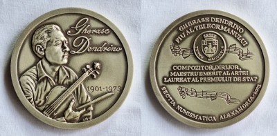 GHERASE DENDRINO compozitor, dirijor fiu al Teleormanului medalie SUPERBA &amp;amp; Rara foto