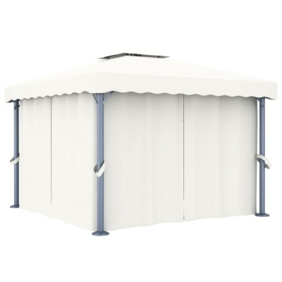 vidaXL Pavilion cu perdea, alb crem, 3 x 3 m, aluminiu foto