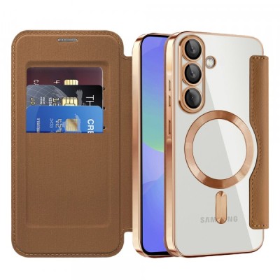 Husa MagSafe pentru Samsung Galaxy A36 A366, Techsuit, SmartMag Book, Maro foto