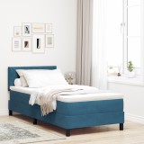 vidaXL Pat box spring cu saltea, albastru &icirc;nchis, 100x200 cm, catifea