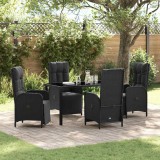 VidaXL Set de masă pentru grădină cu pernă 5 pcs Negru Rattan poli