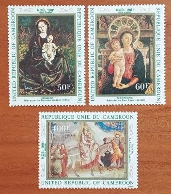 REP.CAMERUNI-1981-&amp;#039;&amp;#039;PICTURI- CELEBRE-RELIGIE&amp;#039;&amp;#039;CRACIUN-81-MADONA cu Pruncul&amp;#039;&amp;#039;-Serie 3v..-MNH NESTAMP. -Calitate EXTRA foto