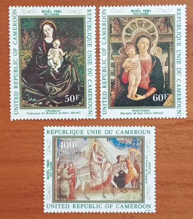 REP.CAMERUNI-1981-&#039;&#039;PICTURI- CELEBRE-RELIGIE&#039;&#039;CRACIUN-81-MADONA cu Pruncul&#039;&#039;-Serie 3v..-MNH NESTAMP. -Calitate EXTRA