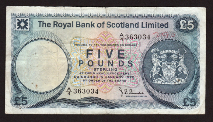 Scotia 5 Pounds The Royal Bank of Scotland s363034 1972 P#337