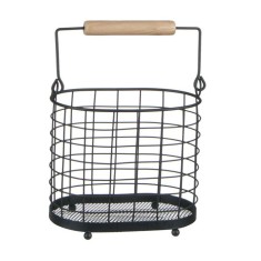 Suport ustensile de bucatarie, cu maner, Metal, Negru, 18x11, 5x15, 5 cm foto