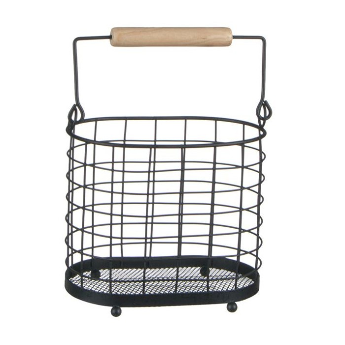 Suport ustensile de bucatarie, cu maner, Metal, Negru, 18x11, 5x15, 5 cm