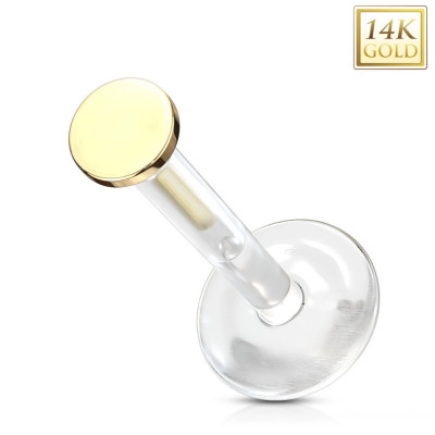 Piercing din aur galben de 14K, pentru ureche, cartilaj, buză - Bioflex transparent, cerc neted, 3 mm foto