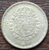 (A998) MONEDA DIN ARGINT SUEDIA - 2 KRONOR 1950, LIT. TS, REGELE GUSTAV V, Europa