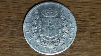 Italia - moneda colectie istorica argint 835 - 2 lire 1863 NBN - Victor Emmanuel II - f frumoasa ! foto