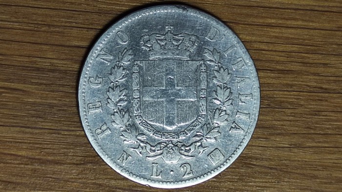 Italia - moneda colectie istorica argint 835 - 2 lire 1863 NBN - Victor Emmanuel II - f frumoasa !