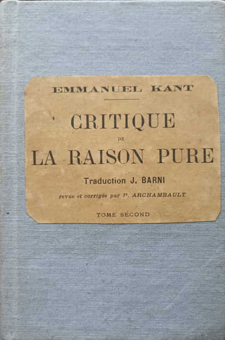 CRITIQUE DE LA RAISON PURE, TOME SECOND-EMMANUEL KANT