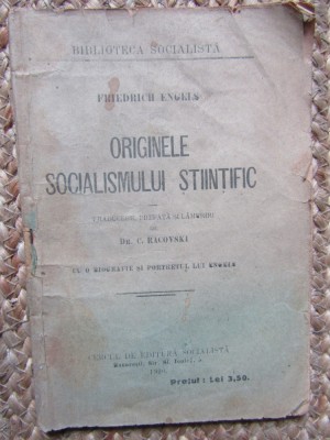 ORIGINELE SOCIALISMULUI STIINTIFIC de FRIEDRICH ENGELS 1920 foto