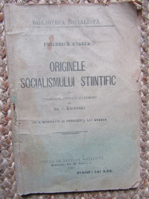 ORIGINELE SOCIALISMULUI STIINTIFIC de FRIEDRICH ENGELS 1920