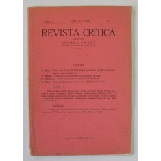 REVISTA CRITICA , ANUL 5 , NR. 2 , APRIL - IUNIE , 1931
