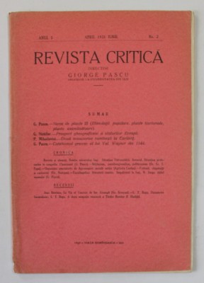REVISTA CRITICA , ANUL 5 , NR. 2 , APRIL - IUNIE , 1931 foto