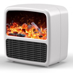 Mini Aeroterma Puternica Portabila Flippy, Putere 1500W, Mini radiator electric cu Display LCD, efect de semineu si flacara, 22x22x15 cm, Alb foto