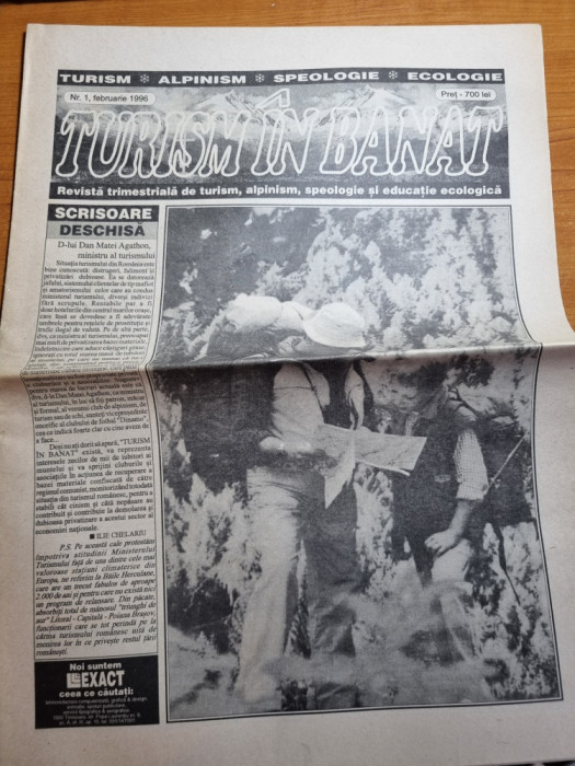 ziarul turism in banat nr. 1 - februarie 1996-turism,alpinism,ecologie,speologie