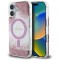 Husa MagSafe pentru Apple iPhone 16, Guess, Resin Bottom Glitter, Roz