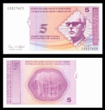 BOSNIA HERTEGOVINA █ bancnota █ 5 Konvertibilnih Marka █ 1998 █ P-62 █ SRB █ UNC █ necirculata